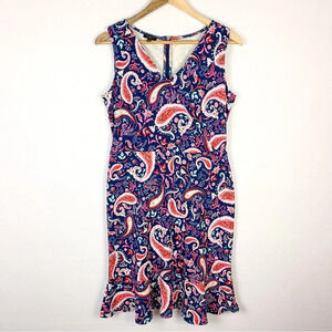 Talbots Pink Blue Paisley Cotton Sleeveless Dress